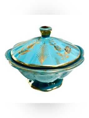 Antique Turquoise Lidded Jar/Jewellery Box/Trinket Dish - mid 20th C, Italian